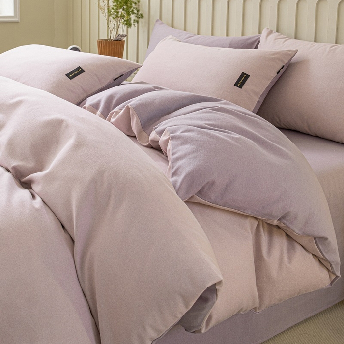 91家纺网 家纺一手货源 找家纺 涵宸家纺 2024新款原棉纯色织标磨毛单品及套件--四件套 浅紫+烟紫