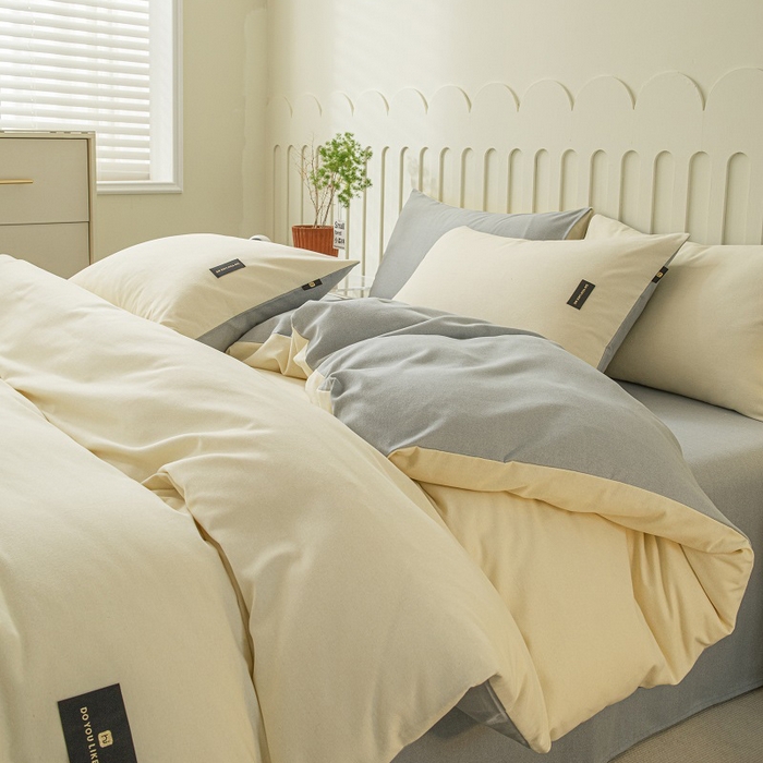 91家纺网 家纺一手货源 找家纺 涵宸家纺 2024新款原棉纯色织标磨毛单品及套件--被套 奶昔白+浅灰