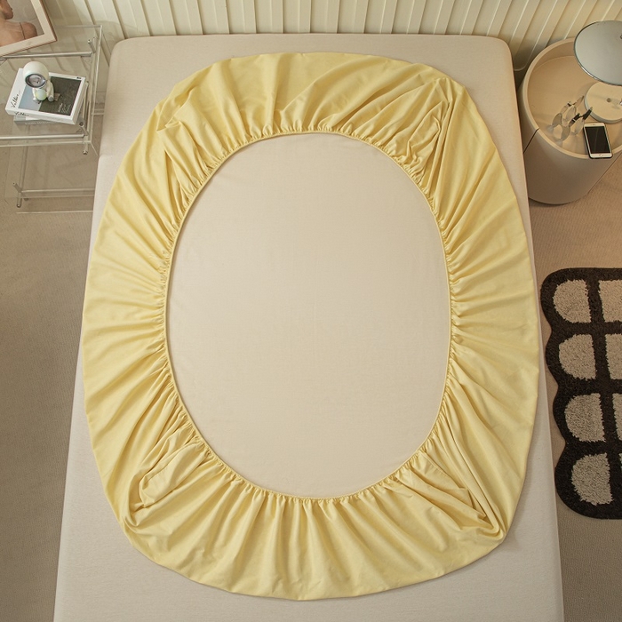 91家纺网 家纺一手货源 找家纺 涵宸家纺 2024新款原棉纯色织标磨毛单品及套件--床笠 单床笠-奶黄