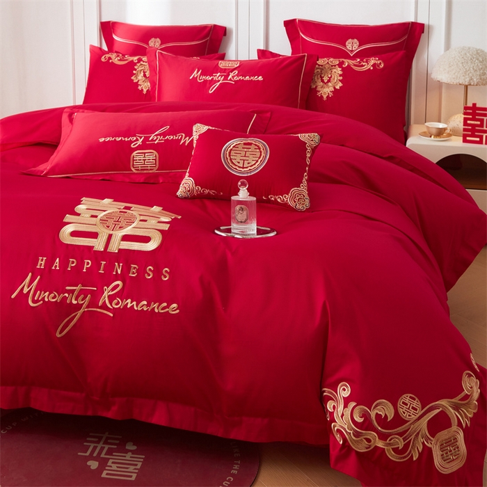 91家纺网 家纺一手货源 找家纺 宏羽纺家纺 2024新款13372纯棉小红书跑量款婚庆套件系列 喜事登门