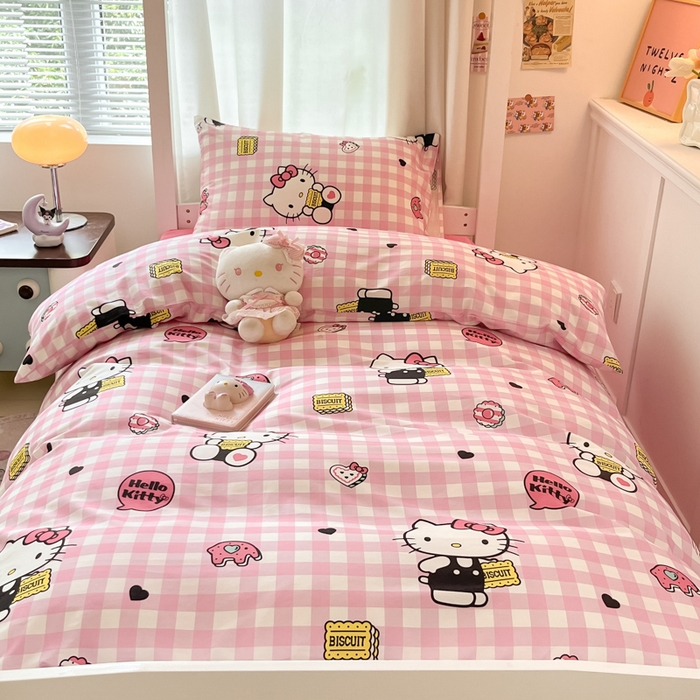 91家纺网 家纺一手货源 找家纺 桃子家居 2024新款三丽鸥授权纯棉少女印花系列学生三件套四件套 棉三丽鸥-饼干Kitty