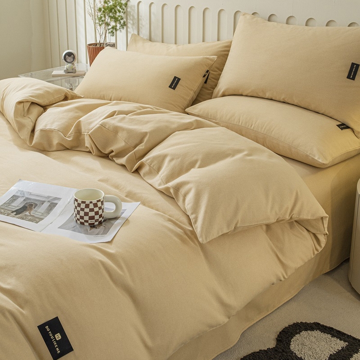 91家纺网 家纺一手货源 找家纺 涵宸家纺 2024新款原棉纯色织标磨毛单品及套件--被套 奶咖