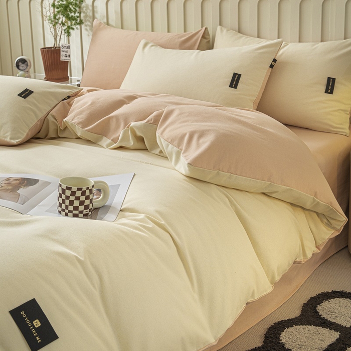 91家纺网 家纺一手货源 找家纺 涵宸家纺 2024新款原棉纯色织标磨毛单品及套件--被套 奶昔白+粉