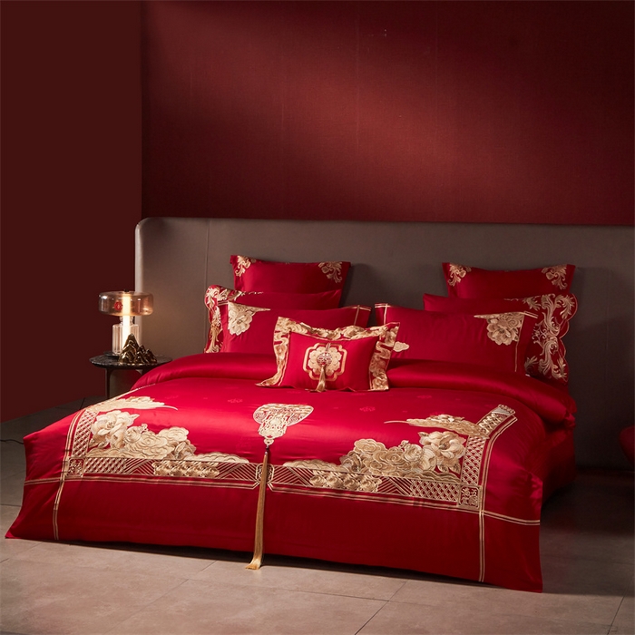 91家纺网 家纺一手货源 找家纺 宏羽纺家纺 2024新款高支高密纯棉提花婚庆套件系列（控价680） 盛世喜韵