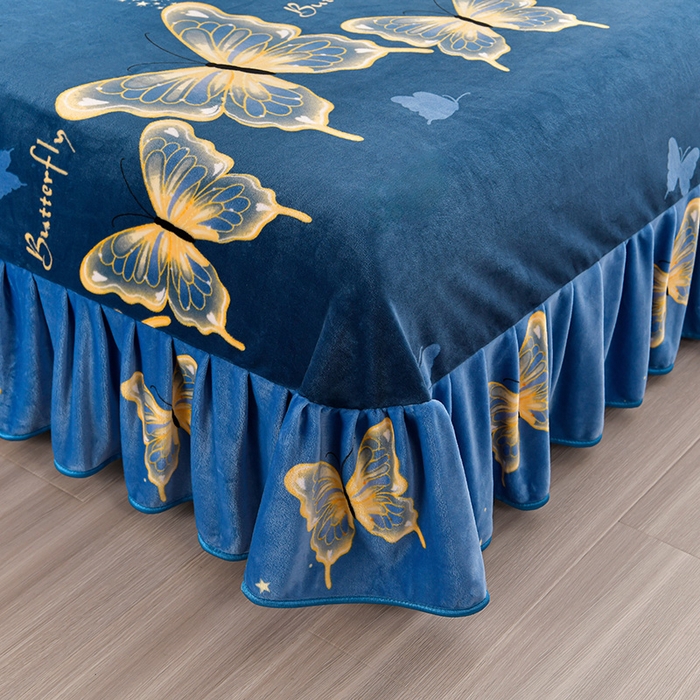 91家纺网 家纺一手货源 找家纺 馨梦缘 2025新款小包边款牛奶绒8.5斤高克重牛奶绒金雕绒床裙款四件套 轻舞飞扬