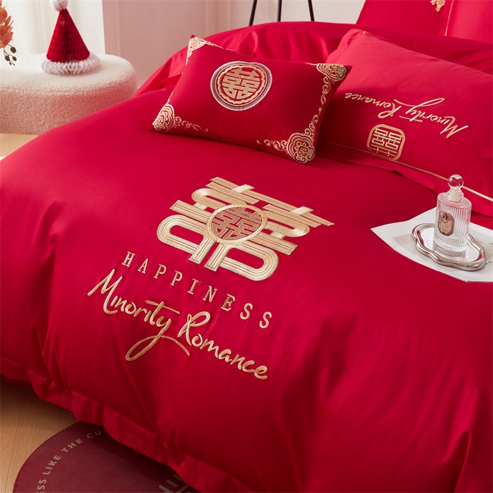 91家纺网 家纺一手货源 找家纺 宏羽纺家纺 2024新款13372纯棉小红书跑量款婚庆套件系列 喜事登门