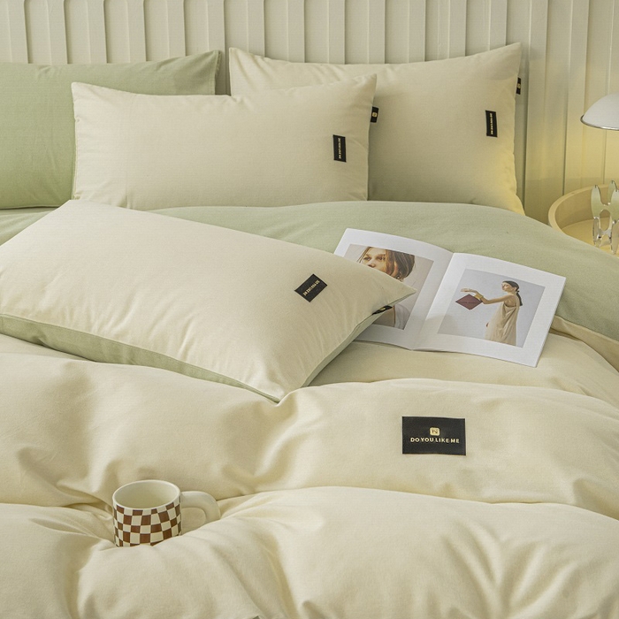 91家纺网 家纺一手货源 找家纺 涵宸家纺 2024新款原棉纯色织标磨毛单品及套件--被套 奶昔白+豆绿