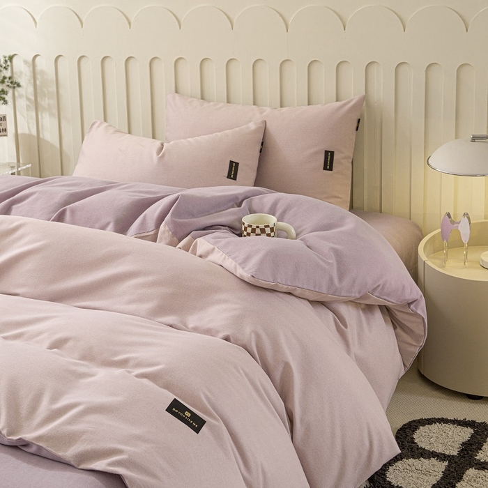 91家纺网 家纺一手货源 找家纺 涵宸家纺 2024新款原棉纯色织标磨毛单品及套件--被套 浅紫+烟紫