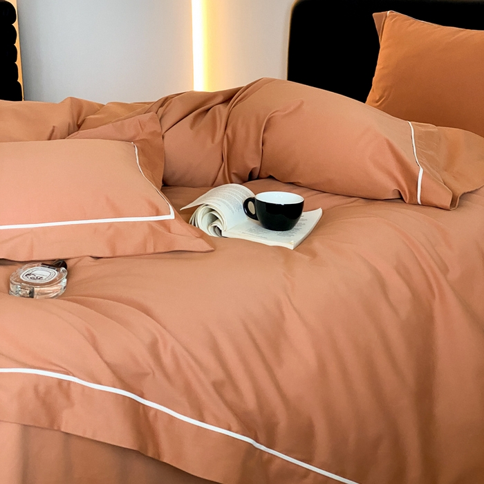 91家纺网 家纺一手货源 找家纺 云栖家居 2024A类全棉磨毛静谧系列四件套 静谧-赤缇