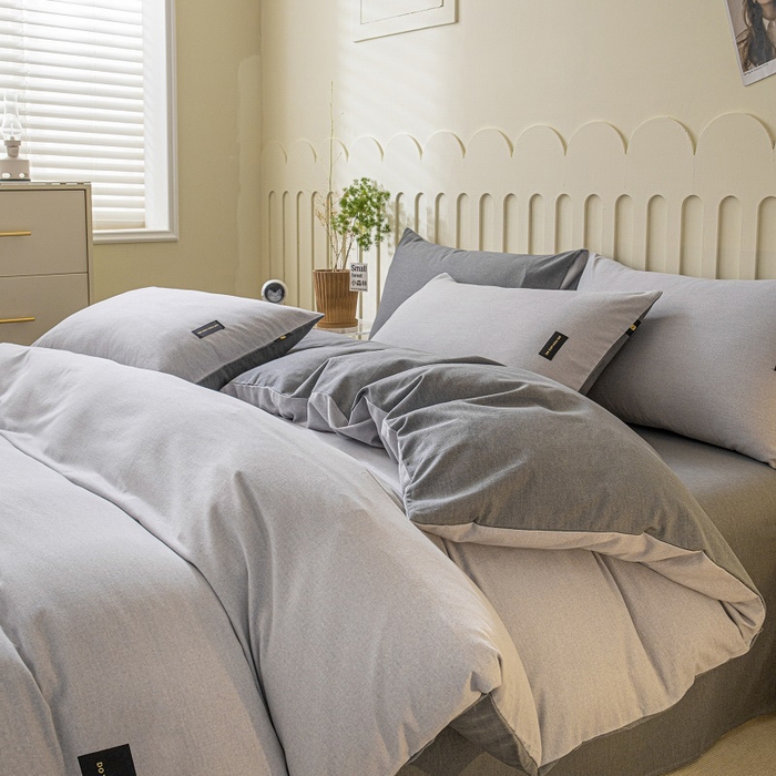 91家纺网 家纺一手货源 找家纺 涵宸家纺 2024新款原棉纯色织标磨毛单品及套件--四件套 浅灰+深灰