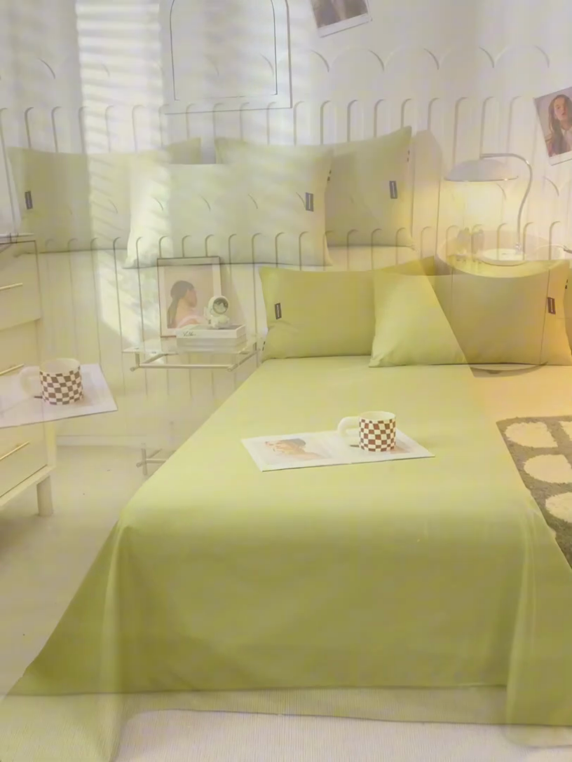 91家纺网 家纺一手货源 找家纺 涵宸家纺 2024新款原棉纯色织标磨毛单品及套件--床单 单床单-草绿