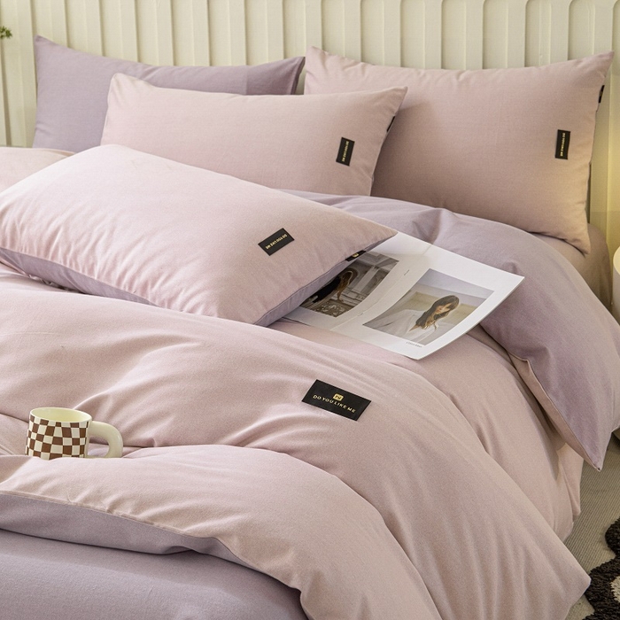 91家纺网 家纺一手货源 找家纺 涵宸家纺 2024新款原棉纯色织标磨毛单品及套件--四件套 浅紫+烟紫