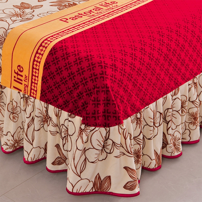 91家纺网 家纺一手货源 找家纺 馨梦缘 2025新款小包边款牛奶绒8.5斤高克重牛奶绒金雕绒床裙款四件套 爱的花海