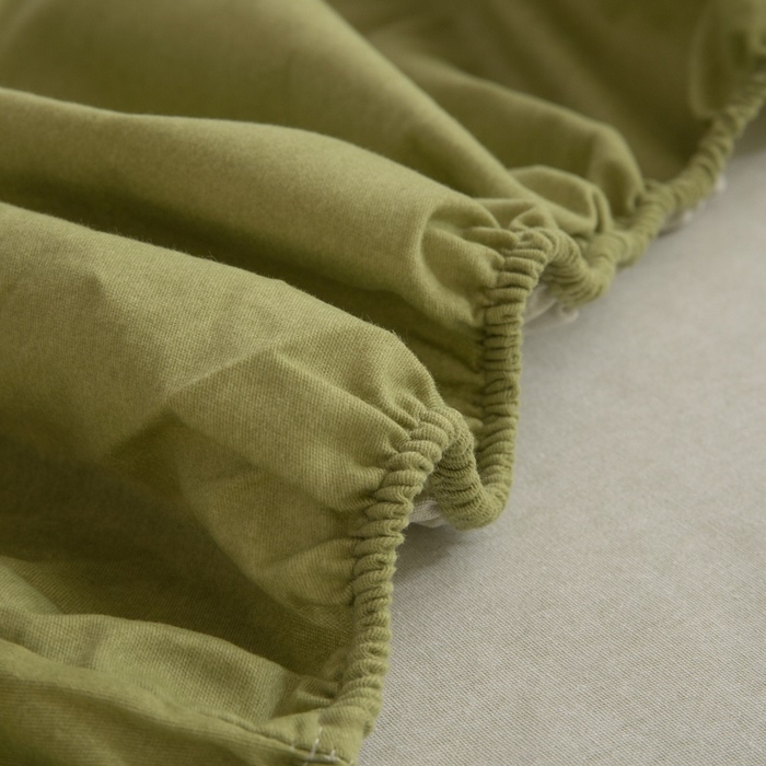 91家纺网 家纺一手货源 找家纺 涵宸家纺 2024新款原棉纯色织标磨毛单品及套件--床笠 单床笠-草绿