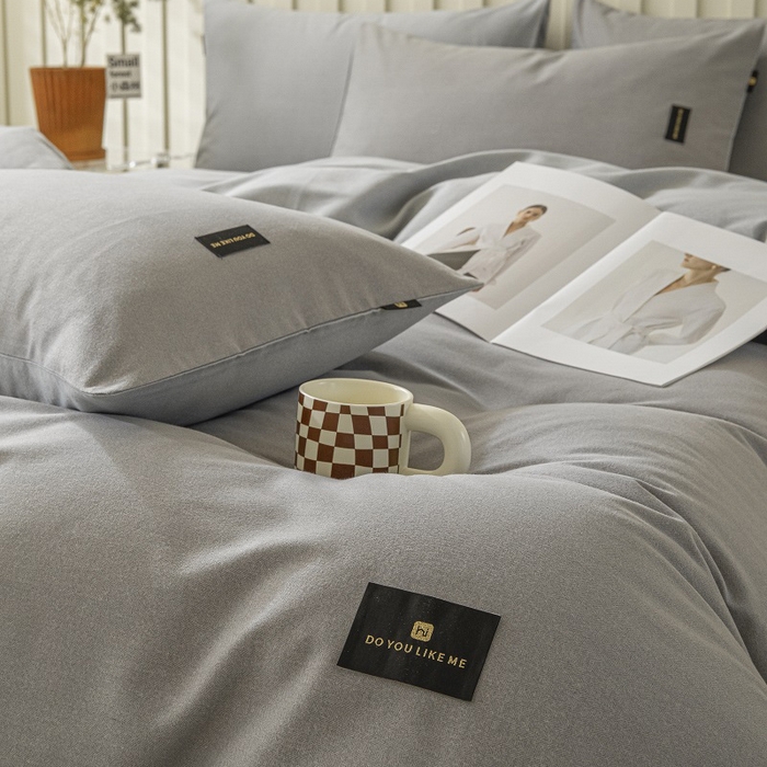 91家纺网 家纺一手货源 找家纺 涵宸家纺 2024新款原棉纯色织标磨毛单品及套件--四件套 中灰+浅灰