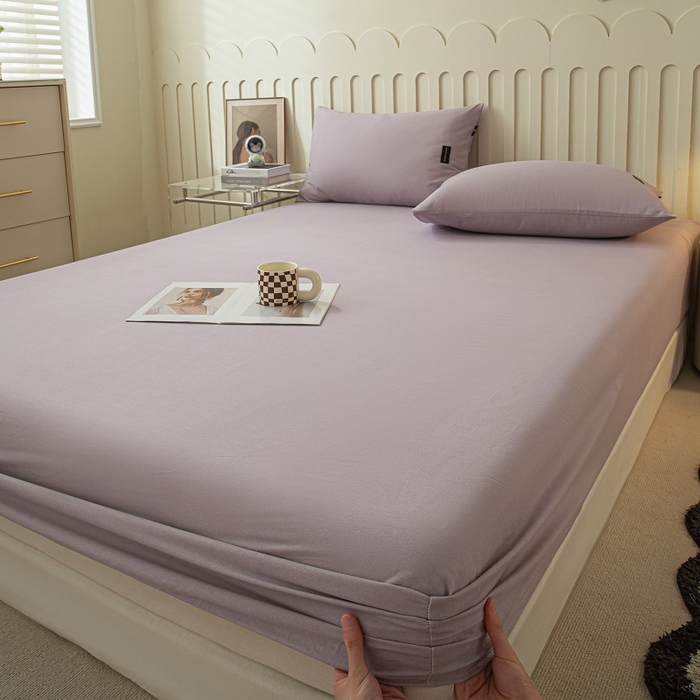 91家纺网 家纺一手货源 找家纺 涵宸家纺 2024新款原棉纯色织标磨毛单品及套件--床笠 单床笠-烟紫