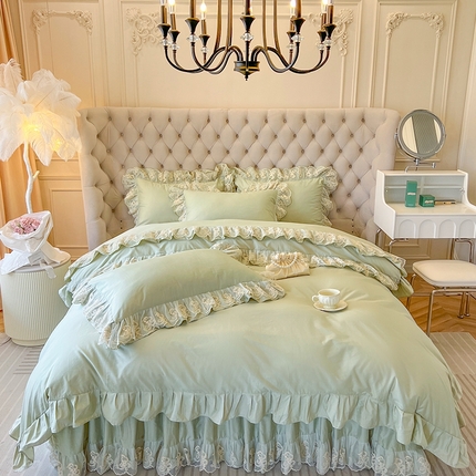 网红馆（ck家纺） 2025新款花之茵系列13372全棉床裙四件套 花之茵-绿色
