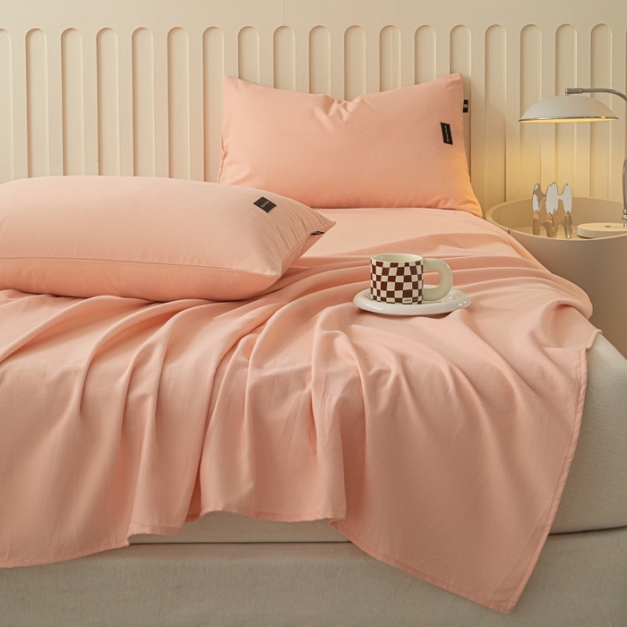 91家纺网 家纺一手货源 找家纺 涵宸家纺 2024新款原棉纯色织标磨毛单品及套件--床单 单床单-钻粉