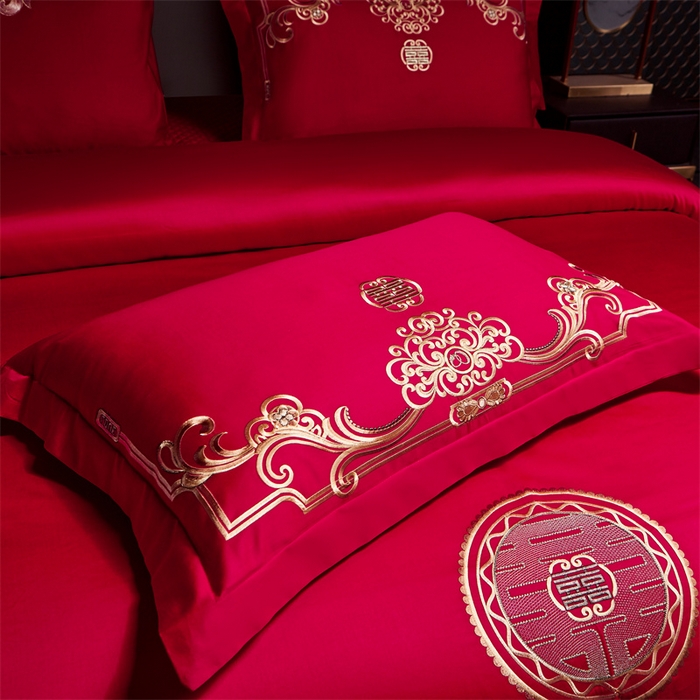 91家纺网 家纺一手货源 找家纺 宏羽纺家纺 2024新款13372纯棉婚庆套件系列 皇家喜事-金