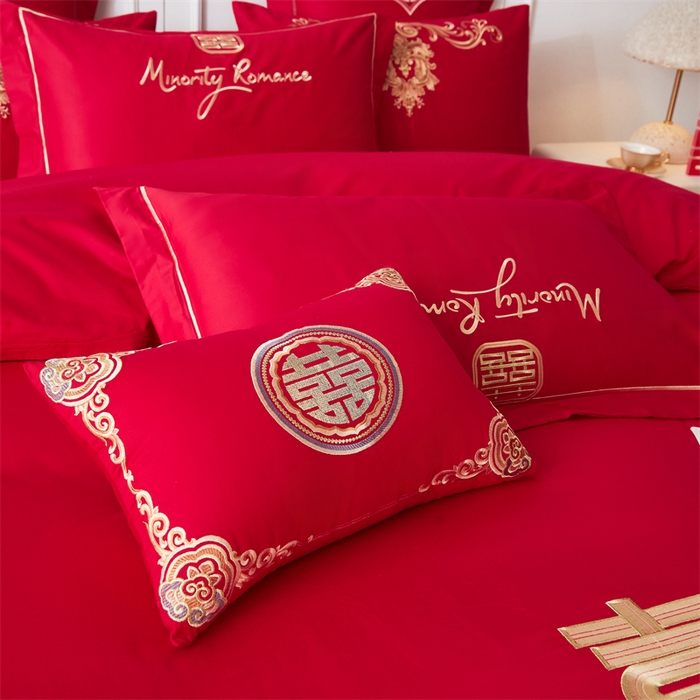 91家纺网 家纺一手货源 找家纺 宏羽纺家纺 2024新款13372纯棉小红书跑量款婚庆套件系列 喜事登门