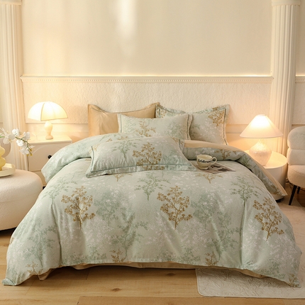 帛美家纺 2024新款加厚纯棉全棉磨毛印花四件套 沁语繁花