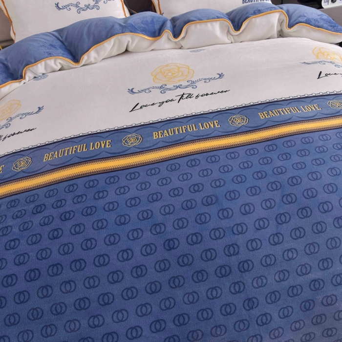 91家纺网 家纺一手货源 找家纺 锦铭源2025直播印花7斤牛奶绒金貂水晶法莱珊瑚绒四件套床裙款 时光偶遇