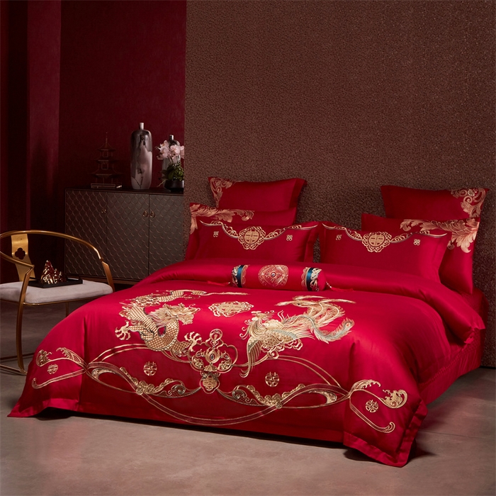 91家纺网 家纺一手货源 找家纺 宏羽纺家纺 2024新款13372纯棉婚庆套件系列 郎情妾意