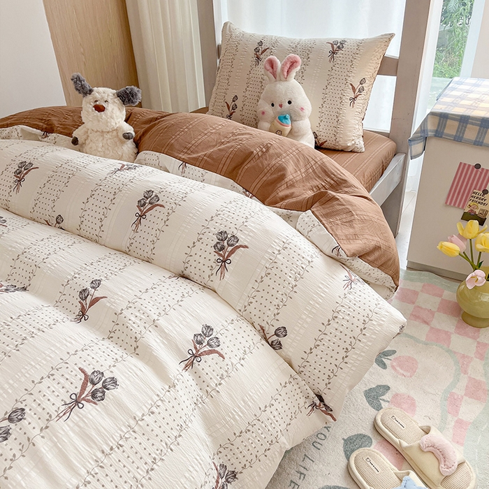 91家纺网 家纺一手货源 找家纺 安哆啦家纺 2024新款A类有氧泡泡纱云纱棉学生季宿舍床三四件套 复古小花