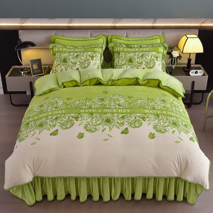 91家纺网 家纺一手货源 找家纺 锦铭源2025年7斤加厚印花牛奶绒四件套水晶法莱金貂绒床裙款 清香四溢