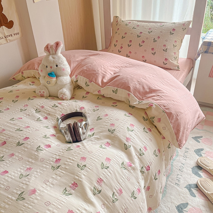 91家纺网 家纺一手货源 找家纺 安哆啦家纺 2024新款A类有氧泡泡纱云纱棉学生季宿舍床三四件套 花香