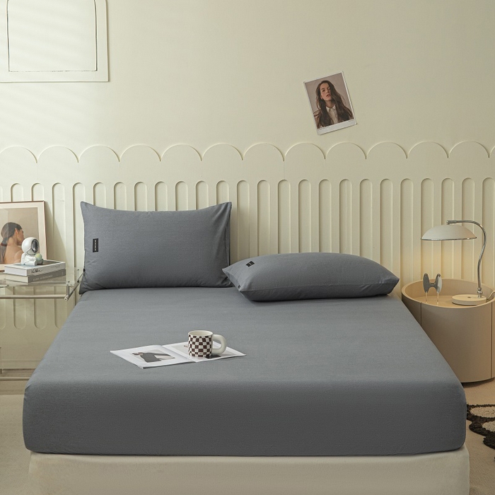 91家纺网 家纺一手货源 找家纺 涵宸家纺 2024新款原棉纯色织标磨毛单品及套件--床笠 单床笠-深灰