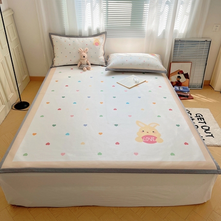 繁花 2024新款印花碳光牛奶丝凉席 爱心小兔