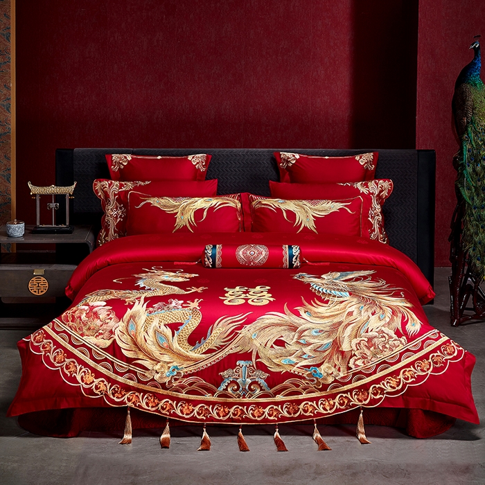 91家纺网 家纺一手货源 找家纺 宏羽纺家纺 2024新款高支高密纯棉提花婚庆套件系列（控价680） 瑞丽龙凤