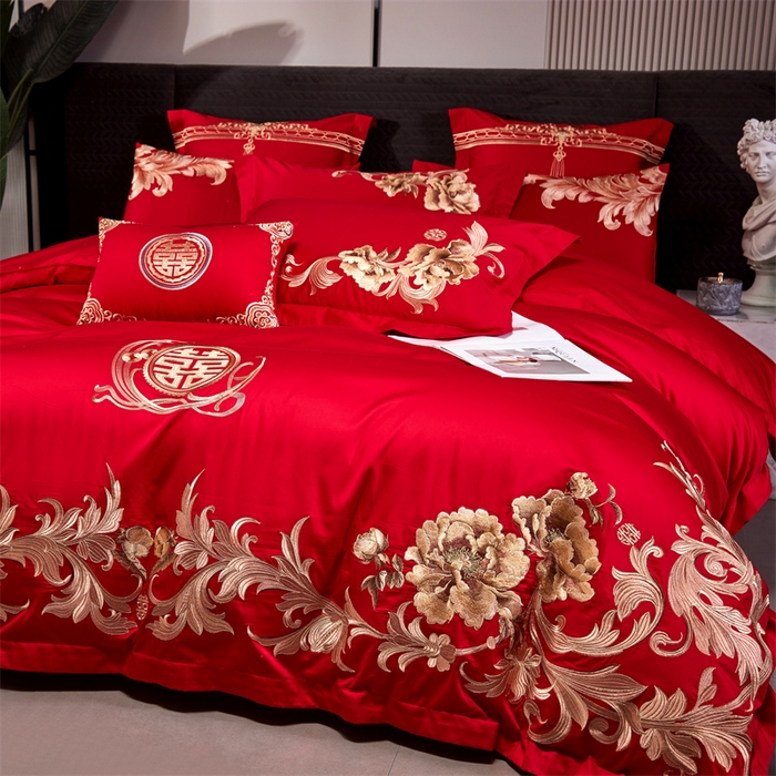 91家纺网 家纺一手货源 找家纺 宏羽纺家纺 2024新款13372纯棉婚庆套件系列 浪漫之花-时尚