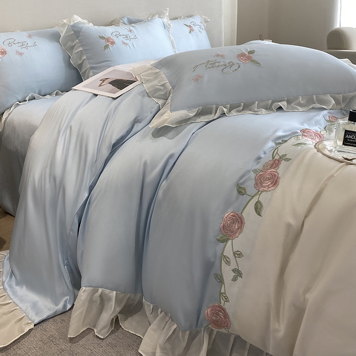 91家纺网 家纺一手货源 找家纺 （总）优悦生活馆 2024新款刺绣款磨毛四件套-假日玫瑰