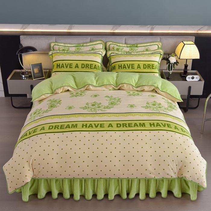 91家纺网 家纺一手货源 找家纺 锦铭源2025年7斤加厚印花牛奶绒四件套水晶法莱金貂绒床裙款 遇见