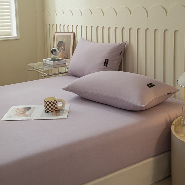 91家纺网 家纺一手货源 找家纺 涵宸家纺 2024新款原棉纯色织标磨毛单品及套件--床笠 单床笠-烟紫