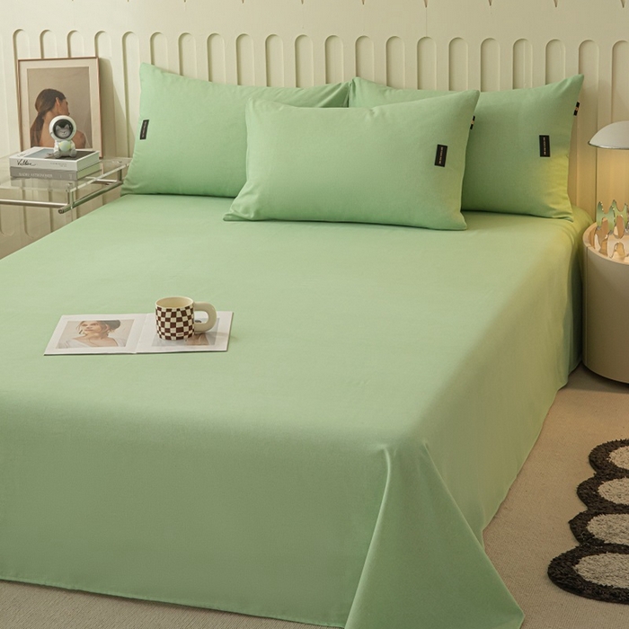 91家纺网 家纺一手货源 找家纺 涵宸家纺 2024新款原棉纯色织标磨毛单品及套件--床单 单床单-豆绿