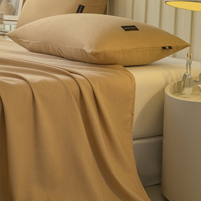 91家纺网 家纺一手货源 找家纺 涵宸家纺 2024新款原棉纯色织标磨毛单品及套件--床单 单床单-咖