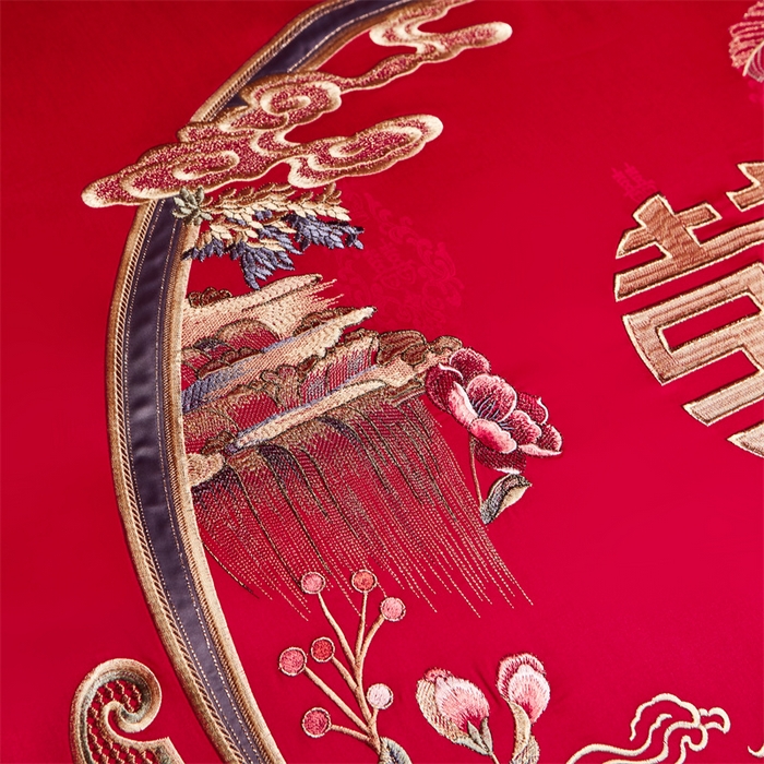 91家纺网 家纺一手货源 找家纺 宏羽纺家纺 2024新款高支高密纯棉提花婚庆套件系列（控价680） 天赐良缘-红