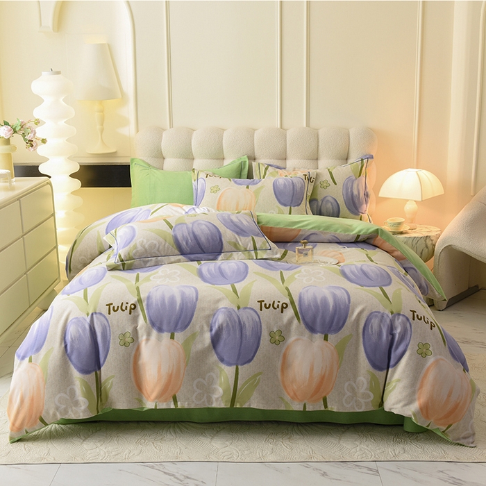 91家纺网 家纺一手货源 找家纺 帛美家纺 2024新款加厚纯棉全棉磨毛印花四件套 兰郁