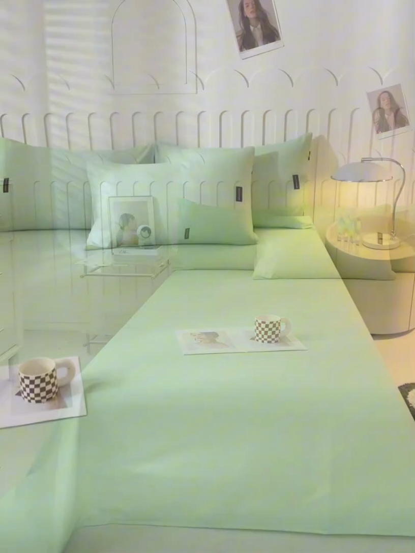 91家纺网 家纺一手货源 找家纺 涵宸家纺 2024新款原棉纯色织标磨毛单品及套件--床单 单床单-豆绿