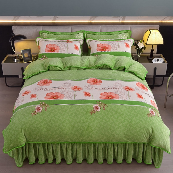 91家纺网 家纺一手货源 找家纺 锦铭源 2025年7斤加厚印花牛奶绒四件套水晶法莱金貂绒床裙款 花香蜜语