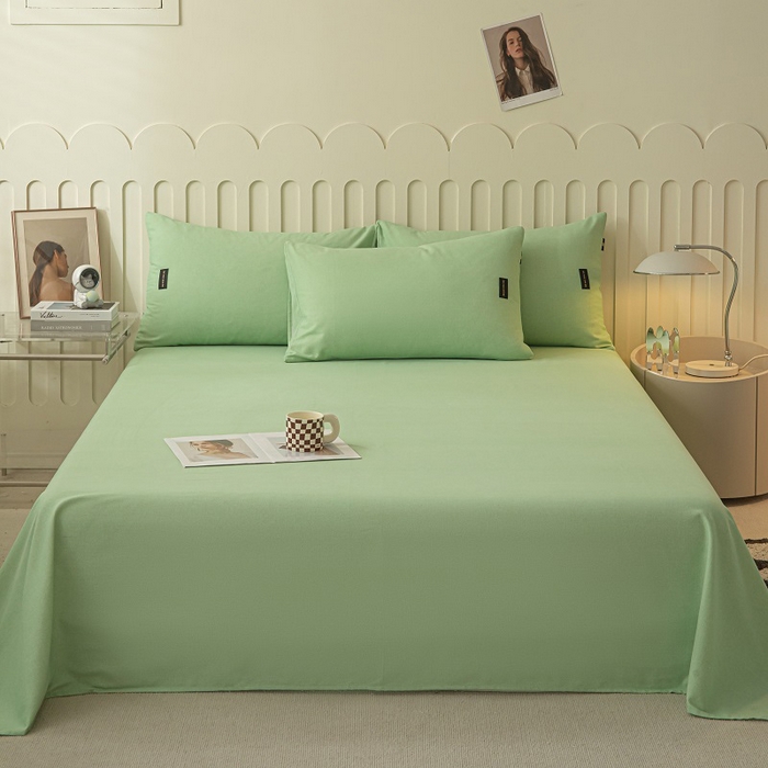 91家纺网 家纺一手货源 找家纺 涵宸家纺 2024新款原棉纯色织标磨毛单品及套件--床单 单床单-豆绿