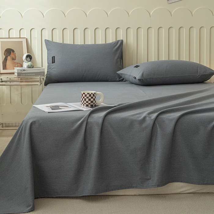 91家纺网 家纺一手货源 找家纺 涵宸家纺 2024新款原棉纯色织标磨毛单品及套件--床单 单床单-深灰