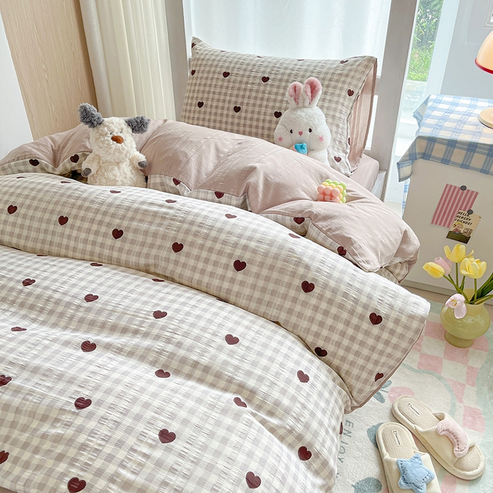 91家纺网 家纺一手货源 找家纺 安哆啦家纺 2024新款A类有氧泡泡纱云纱棉学生季宿舍床三四件套 怦然心动