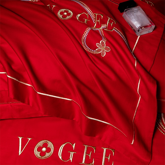 91家纺网 家纺一手货源 找家纺 宏羽纺家纺 2024新款13372纯棉小红书跑量款婚庆套件系列 亦蝶-中国红