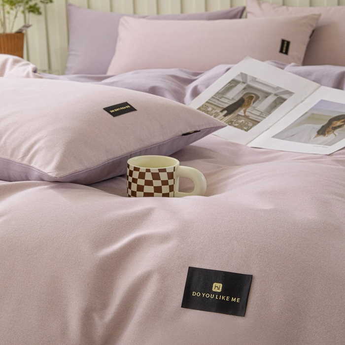 91家纺网 家纺一手货源 找家纺 涵宸家纺 2024新款原棉纯色织标磨毛单品及套件--四件套 浅紫+烟紫