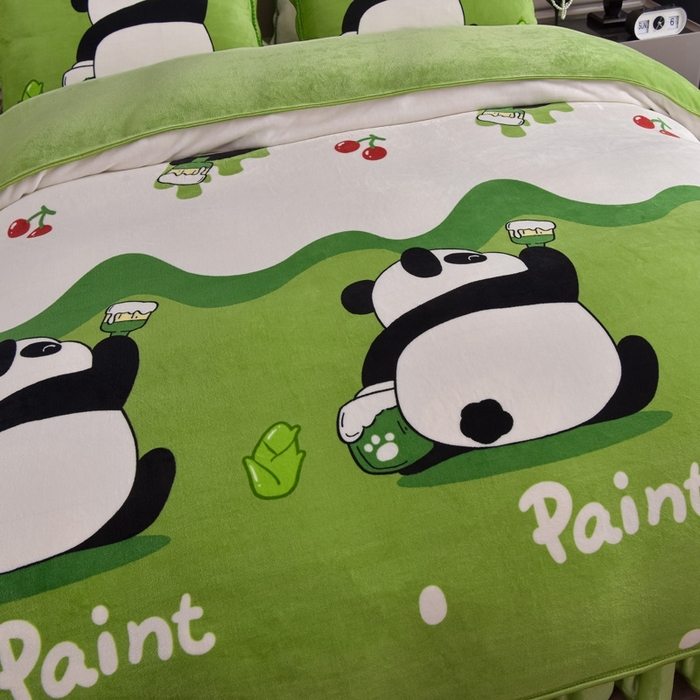 91家纺网 家纺一手货源 找家纺 锦铭源2025直播印花7斤牛奶绒金貂水晶法莱珊瑚绒四件套床裙款快乐熊猫