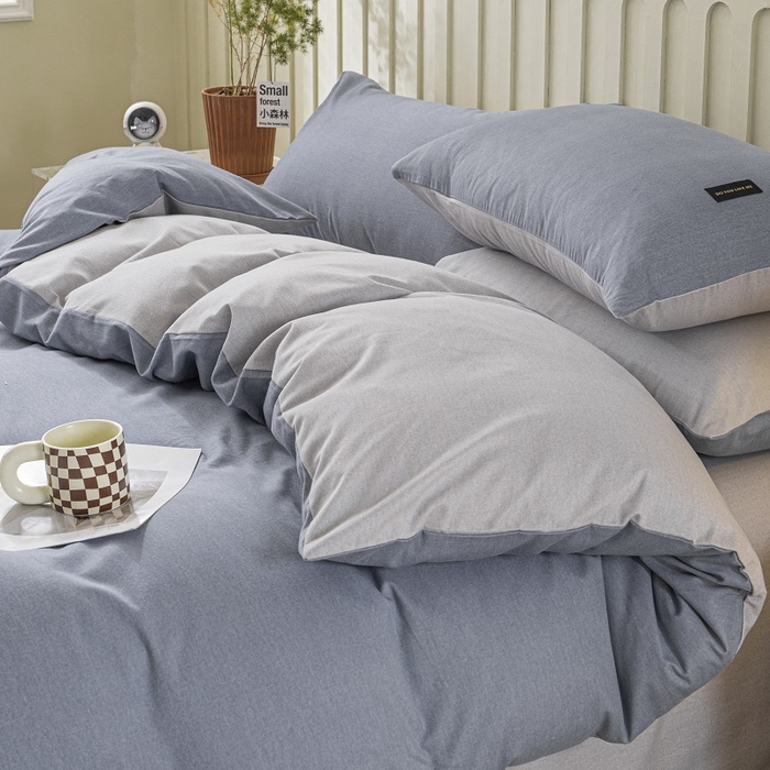 91家纺网 家纺一手货源 找家纺 涵宸家纺 2024新款原棉纯色织标磨毛单品及套件--四件套 丈兰+浅灰